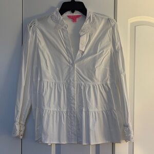 Lilly Pulitzer White Lace Trim Blouse, Medium